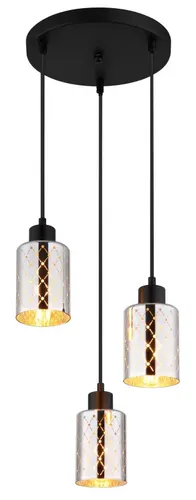 Hängelampe Pendellampe ALONSO 3-flammig - Moderne Hängelampe in Schwarz-Matt mit drei verchromten Gläsern, die ein faszinierendes Lichtspiel erzeugen. Ideal für stilvolle Wohnräume und Essbereiche.