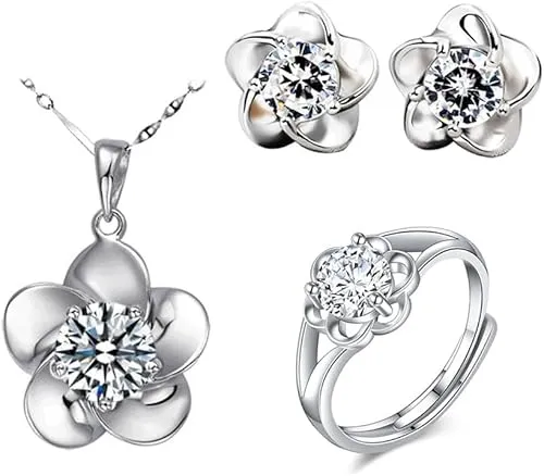 FDEETY Kette und Ohrringe Set, 925 Sterling Silber Set Geschenk zum Geburtstag