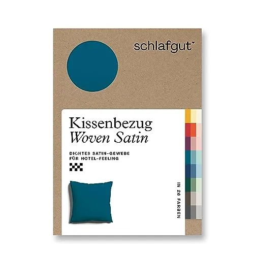 Schlafgut Kopfkissenbezug Woven Satin, Petrol, 80x80 cm von Schlafgut