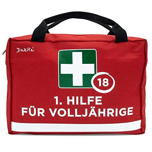 Dakita Erste-Hilfe Tasche zum 18. Geburtstag – Lustiges Geschenk zur Volljährigkeit Jungen und Mädchen – 28×18×8 cm – rot – ohne Inhalt
