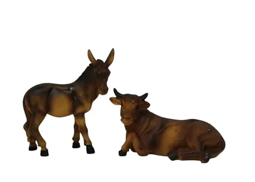ZICOM Krippenfiguren Krippenzubehör Miniaturzubehör Miniatur Ochse und Esel 7,8cm handbemalt Polyresin, Modellbau Puppenhaus