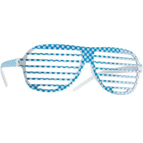 dressforfun retro Brille, Party Sonnenbrille, kariertes Gestell, für 90er Jahre Party, Oktoberfest, Ballermann Mottopartys, Fotobox Accessoires, Festival Gadget - Gitterbrille blau/weiß, 1 Stück