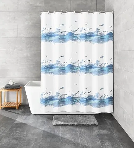 Kleine Wolke Duschvorhang Seaside 120 cm - Duschvorhang in maritimen Design, ideal als Sicht- und Spritzschutz. Hochwertiges, pflegeleichtes Gewebe mit edlem Glanz und doppeltem Saum für extra Stabilität.