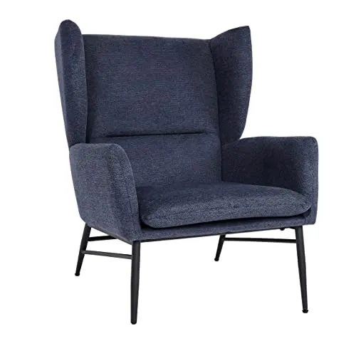Mendler Lounge-Sessel HWC-L62 - Bequemer Ohrensessel in Blau - Sessel, ideal zum Entspannen mit extra breiter Sitzfläche und dicker Polsterung für höchsten Komfort. Modernes Design, das sich nahtlos in jede Wohnlandschaft einfügt.