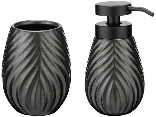 Bad-Accessoire Set Idro Anthrazit, 2-tlg. Seifenspender & Zahnputzbecher - Sonstige Badaccessoires – Hochwertiges Keramikset in elegantem Anthrazit, vereint Funktionalität und stilvolles Design für Ihr Badezimmer.