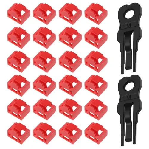 YINETTECH 24-teiliges RJ45-Portschloss RJ45-Port/Staubblocker RJ45-Staubschutzkappe Ethernet-LAN-Hub Anti-Staubschutzkappe Blockout-Schutz mit 2 Entfernungsschlüsseln Rot