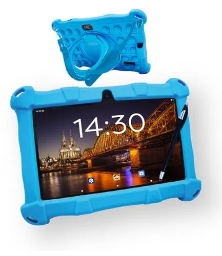 AngelTech Kinder-Tablet Slim – 7 Zoll, 3GB RAM, 64GB Speicher (Blau) - Tablets – Mit modernem Kindersicherungsprogramm und 7-Zoll-Bildschirm für optimale Nutzung durch Kinder, ideal für Spiele und Lerninhalte.