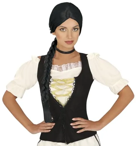 FIESTAS GUIRCA | Schwarze Zopfperücke (Einheitsgröße) - Kostümzubehör für Prinzessinnen und Märchenfiguren - Ideal für Partys und Karneval - Damen - Schwarz