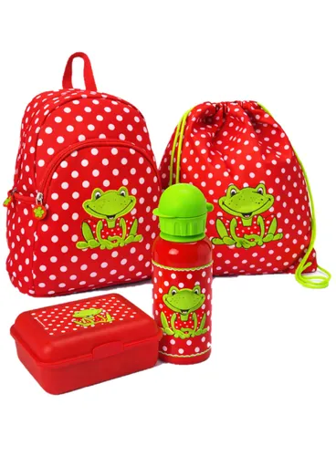COPPENRATH DIE SPIEGELBURG Kindergartentasche Garden Kids - Schulranzen-Set (4-tlg.) mit fröhlichem Frosch-Motiv, wasserabweisend und ideal für kleine Abenteurer ab 2 Jahren.