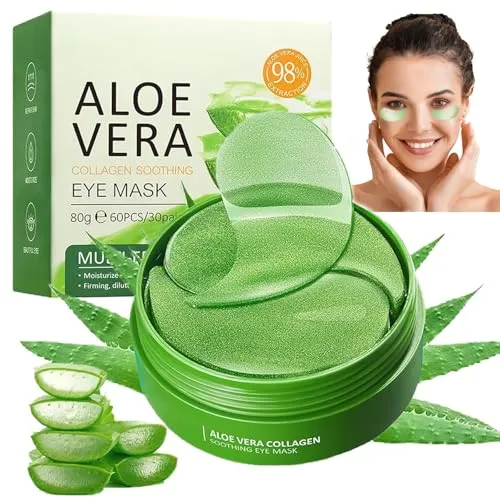 Produktbild Augenpads, 60 Stück Aloe Vera Augenpads gegen Augenringe, Eye Pad mit Aloe Vera Extrakt & Kollagen, Hyaluronsäure-Augenpflaster gegen Augenringe, Falten, Schwellungen und Tränensäcke
