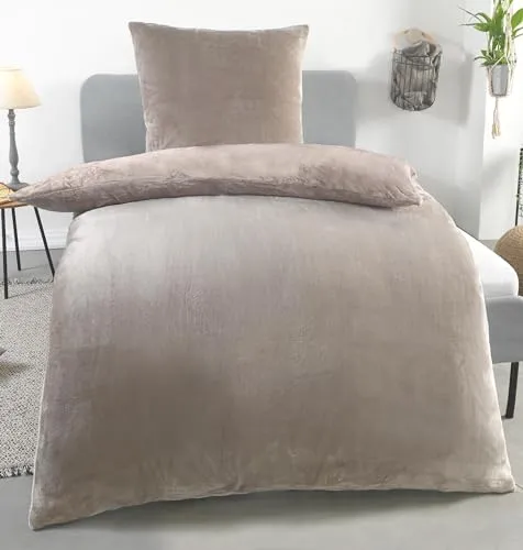 Kuscheli Winter Wende Plüsch Bettwäsche 135x200 - 2 tlg. Bettwäsche-Set in taupe, aus hochwertigem Cashmere Touch Nicky-Teddy Material, extrem flauschig und warm, ideal für kalte Nächte, waschbar bis 60°C und trocknergeeignet.