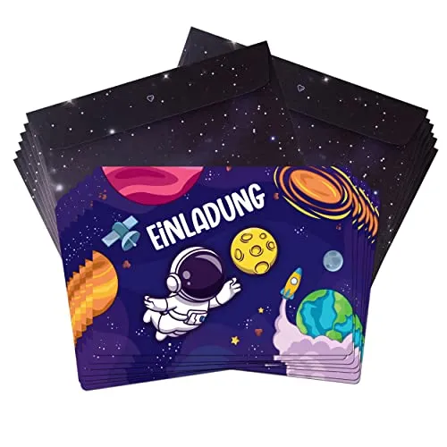 TOBJA® 12x Einladungskarten Kindergeburtstag Astronaut inkl. Umschläge