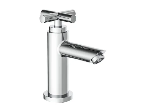 Schütte Waschtischarmatur Matao für Kaltwasser - Touch-On-Wasserhahn für Badezimmerwaschbecken, elegante Standarmatur mit dekorativem Metall-Kreuzgriff und hochwertigem Messingmaterial für Langlebigkeit.