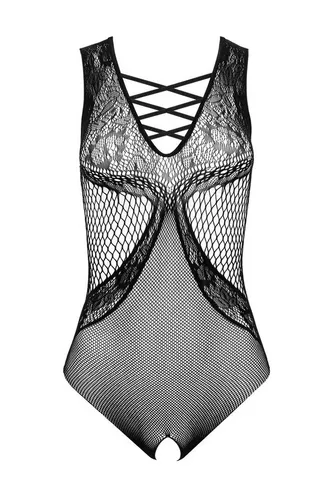 Body FB004 - Schwarzer Spitzen Body mit V-Ausschnitt - Bodys & Catsuits – Eleganter Body aus weichem, elastischem Material mit tiefem V-Ausschnitt und offenem Rücken für einen verführerischen Look.
