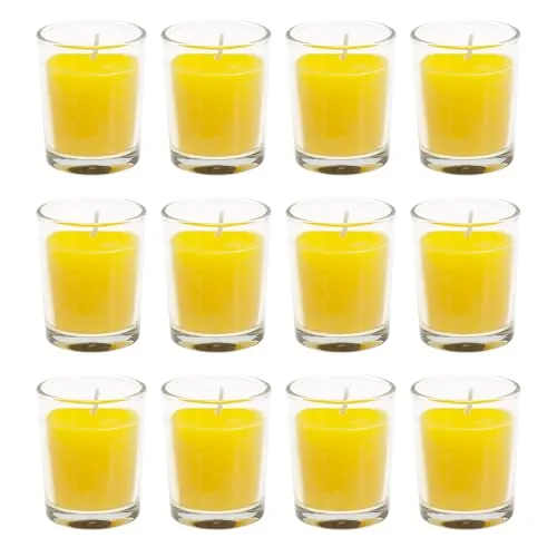 Citronella Kerze im Glas, ca. Ø 5 x 6,2 cm | bis zu 6 Stunden Brenndauer | Deko Duftkerze mit Zitronenduft | Sparpack (12)