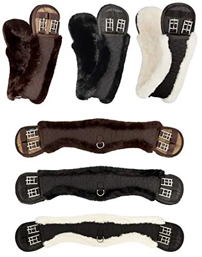 Equinate Mondgurt anatomisch mit synthetischem Lammfell Kurzgurt Sattelgurt Dressurgurt 70cm Schwarz