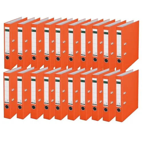 Leitz Qualitäts-Ordner 180° Plastik, 20er Pack, A4, Schmal, Orange, 5,2 cm Rückenbreite, PP-laminierter Einband, 10155045