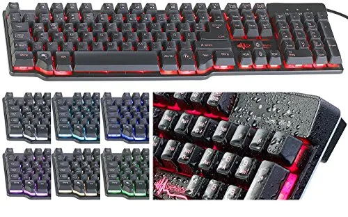 GeneralKeys Tastatur Led: Halbmechanische USB-Gaming-Tastatur, 7-farbig beleuchtet, wasserfest (Wasserdicht, Mechanisch, wasserdichte)