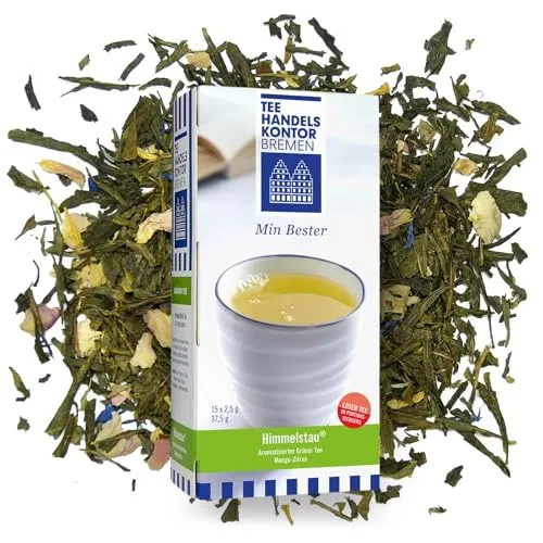 Aromatisierter Grüner Tee mit Mango-Zitrus-Geschmack - 15 x 2,5 g Teebeutel - Min Bester Himmelstau - Tee in Spitzenqualität - 37,5 g Tee - TEE HANDELSKONTOR BREMEN