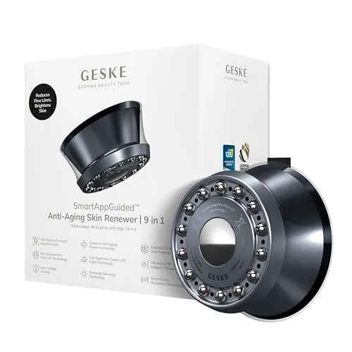 GESKE SmartAppGuided Anti-Aging Skin Renewer | 9 in 1 | Fortschrittliches Anti-Aging | MicroCurrent Facelift | Radiofrequenz Hautstraffung | Hauterneuerung mit Vollspektrum-LED-Licht
