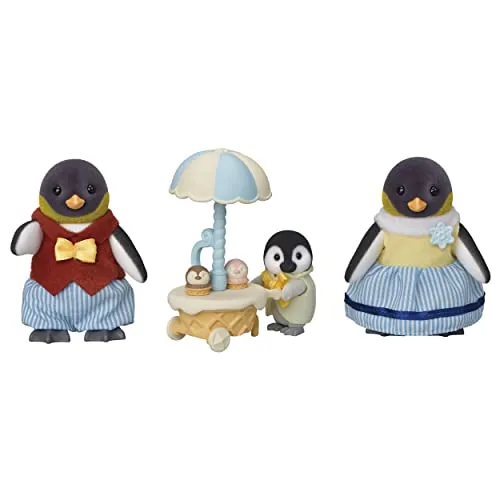 Sylvanian Families - Pinguin Familie - Spielfiguren Set mit 4 beweglichen Pinguin Figuren und einem kleinen Eisstand. Ideal für kreative Rollenspiele und fördert die Fantasie von Kindern ab 3 Jahren.