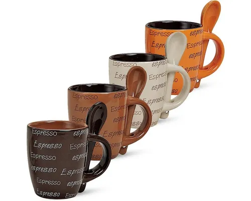 matches21 HOME & HOBBY Tasse Moderne Keramik Espresso-Tassen 4er Set beige braun orange 50 ml, 4-tlg., Keramik, Kleine Vintage Henkel Kaffee-Tassen mit Spruch ohne Untertassen