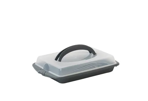 kela Snack- und Kuchen Transportbox DELI 45 x 30 x 9 cm - Tortenbutler aus hochwertigem, BPA-freiem Kunststoff mit Tragegriffen und sicheren Klickverschlüssen für den komfortablen Transport von Blechkuchen und Snacks.