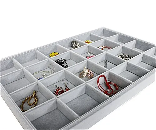 Vorlagebrett Schmuckkasten Schmucklade Schmuckdisplay Schaukasten grau (24 Fächer)