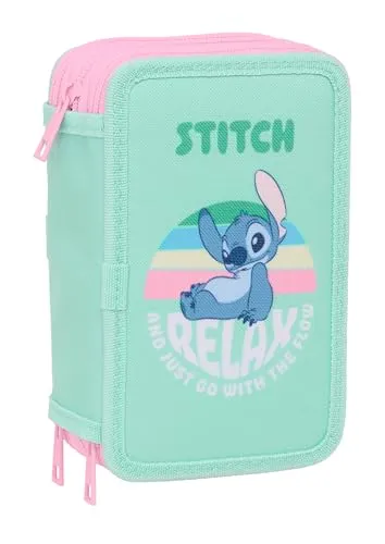 Stitch Schulmäppchen mit 37 Utensilien, Kindermäppchen, ideal für Kinder von 5 bis 14 Jahren, bequem und vielseitig, Qualität und Widerstandsfähigkeit, 12,5 x 5,5 x 19,5 cm