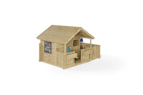 Fungoo SUNNY BANDCORNER KDI Kinderspielhaus mit Terrasse und Picknicktisch - Entdecken Sie das Fungoo SUNNY BANDCORNER! Ein einladendes Spielhaus mit großer Veranda, integriertem Picknicktisch und kreativem Zubehör für stundenlangen Spielspaß im Freien.