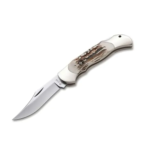 Böker Optima Hirschhorn 113004ST Klappmesser - Robustes Klappmesser mit austauschbarer Klinge aus rostfreiem 440C-Stahl, ideal für vielseitige Anwendungen und strapazierfähig im Einsatz.
