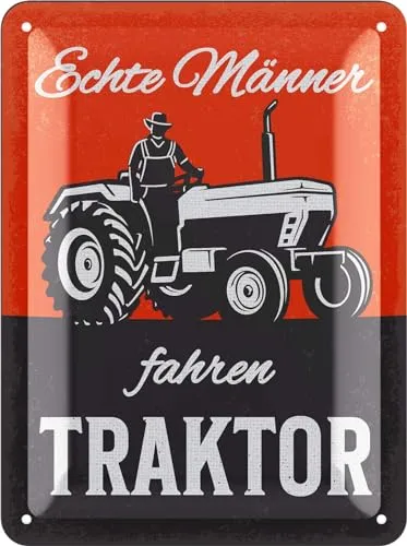 LANOLU Retro Blechschild ECHTE MÄNNER FAHREN TRAKTOR - lustiges Werkstatt-Schild für Männer - Metallschilder mit Sprüchen, KFZ Mechaniker Geschenk Vatertag, Deko vintage Metallschild 15x20cm