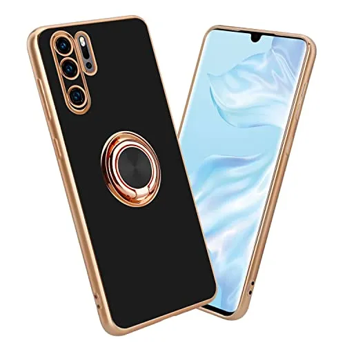 Cadorabo Hülle kompatibel mit Huawei P30 PRO Schutzhülle TPU Silikon Case mit Ring Design mit Kameraschutz Slim Kratzfest Weiche Gummi mit Rundumschutz Case Hülle für Huawei P30 PRO in Schwarz