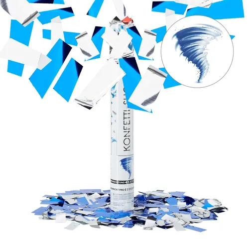 5x Party Popper 40 cm Blau-Silber Konfetti-Kanone für Hochzeit, Geburtstag
