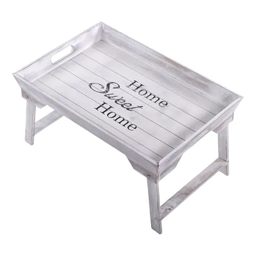 DESIGN DELIGHTS HOLZTABLETT Home Sweet Home - Shabby-Chic Serviertablett mit Füßen, ideal für stilvolles Servieren von Frühstück oder Kaffee und Kuchen, Höhe 26 cm, Breite 49 cm, Tiefe 33 cm.