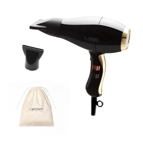 Phon für Haare Elchim 3900 Healthy Ionic Schwarz & Gold mit Schuko-Stecker und Baumwolltasche