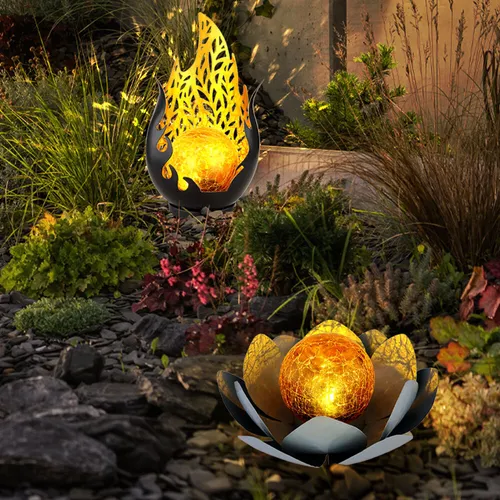 Außenlampe Solarlampe Gartenlampe LED Flammen Terrassenlampe Lotusblume 2er Set