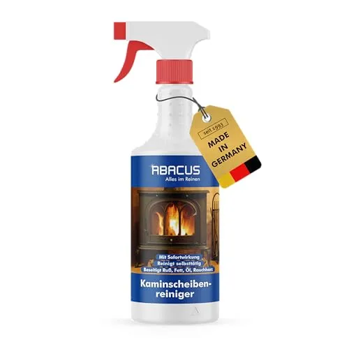 ABACUS® Kaminscheibenreiniger 750ml – entfernt kraftvoll Ruß, Teer & Rauchharz – zum streifenfreien Reinigen von Kaminscheiben, Ofenglas & Kaminglas – effektiver Ofenreiniger (4028)