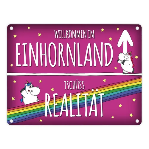 Einhornland Schild Aluminium 15x20cm Dekoschild für Einhornfans Honeycorns