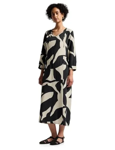 Street One Damen A144498 Kleid - Whale Tail Grey, Größe 36 - Elegantes Print-Kleid mit Raffung an der Taille und V-Ausschnitt, ideal für jeden Anlass. 3/4-Ärmel mit elastischen Bündchen und weiche Viskose sorgen für hohen Tragekomfort.