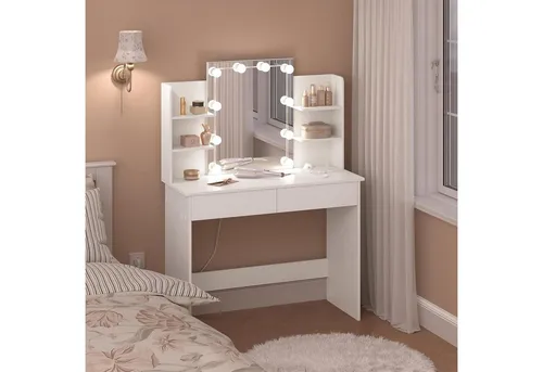 Woltu Schminktisch mit LED-Beleuchtung und Steckdosenleiste
