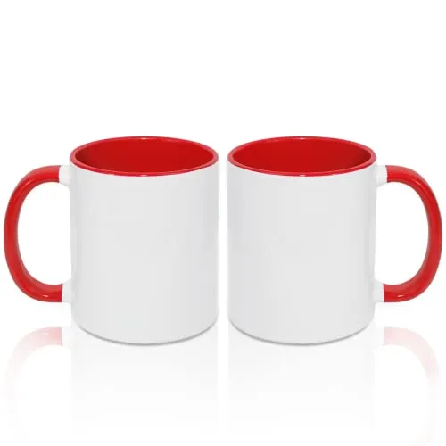MR.R 325 ml Sublimations-Kaffeetassen, leere weiße Tasse mit roter Farbe Innenseite und Griff, 2 Stück