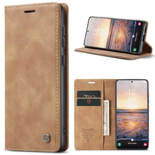 König Design Handyhülle für Samsung Galaxy S23 5G Hülle Premium Kunst-Leder Klappbar Flip Case Magnet Kartenfach Standfunktion Tasche Schutzhülle für Samsung Galaxy S23 5G (Braun)