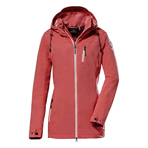 G.I.G.A. DX Damen Funktionsjacke - Outdoorjacke mit abzippbarer Kapuze, dunkelkoralle - Funktionsjacke in Größe 46, winddicht und wasserabweisend mit Wassersäule 8.000 mm. Ideal für Frühling, umweltfreundlich und mit regulierbaren Ärmelbündchen.