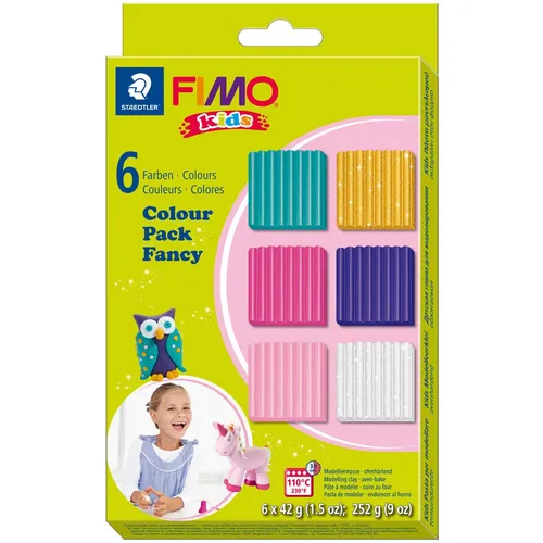 FIMO kids Colour Pack - Girlie Modelliermasse Set mit 6x42g, ofenhärtend und besonders weich für kreative Kinder ab 8 Jahren