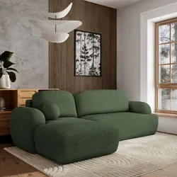 Masseno Ecksofa MODENZA N L-S mit Schlaffunktion - Ecksofa mit Bettkasten und Schlaffunktion, ideal für Gästeübernachtungen und platzsparend, in elegantem Grün für ein stilvolles Wohnzimmer.