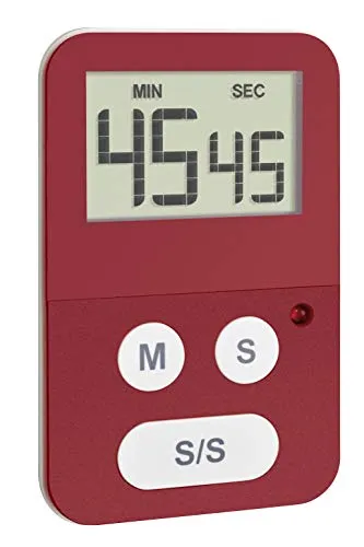 TFA Dostmann Digitale Stoppuhr mit Timer, 38.2047.05, mit Alarm LED, klein und handlich, rot