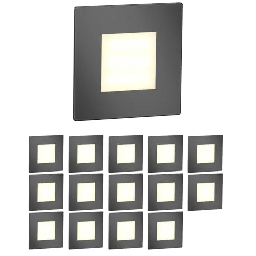 ledscom.de 15 Stück LED Treppenlicht/Wandeinbauleuchte FEX für innen und außen, eckig, anthrazit, 85 x 85mm, warmweiß