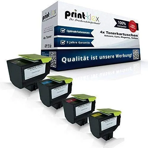 4X Print-Klex Kompatible Tonerkartuschen für Lexmark CX410 & CX510 - Toner Sparset mit 4 kompatiblen Kartuschen in Schwarz, Cyan, Magenta und Gelb. Ideal für Lexmark Drucker, einfach einzusetzen und umweltfreundlich.