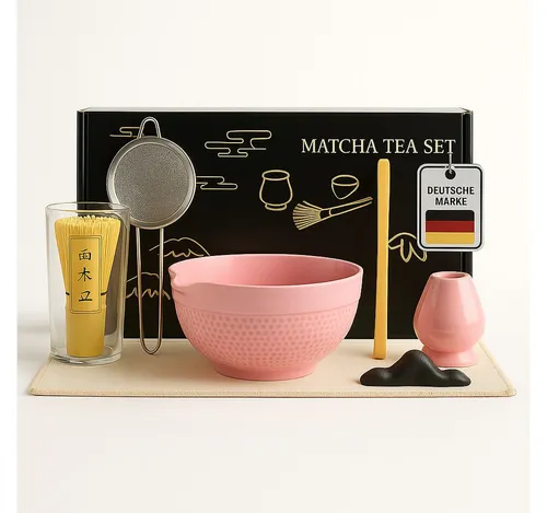Roxlin Teeservice Matcha Set (7-teilig) mit Keramik & Zubehör - Erleben Sie die japanische Teekultur mit dem Roxlin Matcha Set. Das 7-teilige Set bietet alles für eine perfekte Zubereitung, inklusive handgefertigter Schale und Bambus-Besen für ein authentisches Tee-Erlebnis.